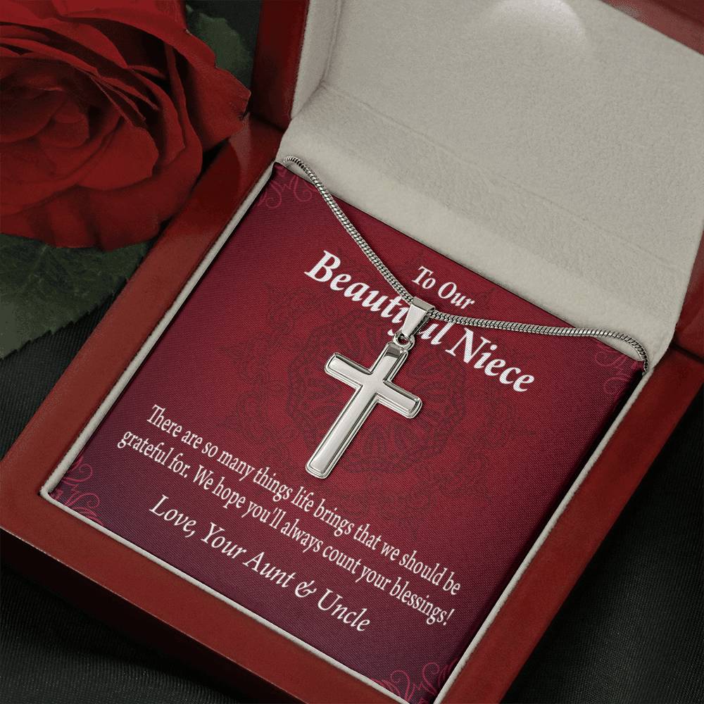 Gift For Niece To My Niece Always Be Grateful Message Cross Card Necklace w Stainless Steel Pendant-Express Your Love Gifts