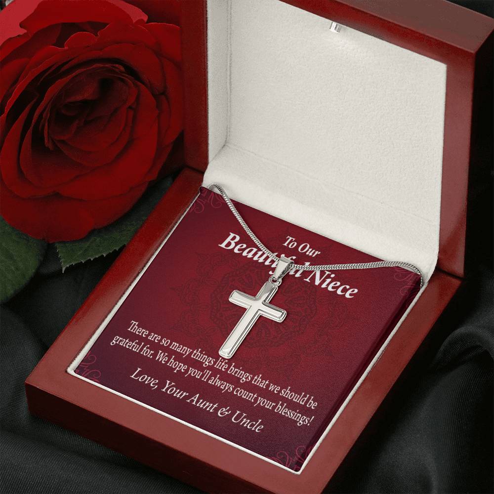 Gift For Niece To My Niece Always Be Grateful Message Cross Card Necklace w Stainless Steel Pendant-Express Your Love Gifts