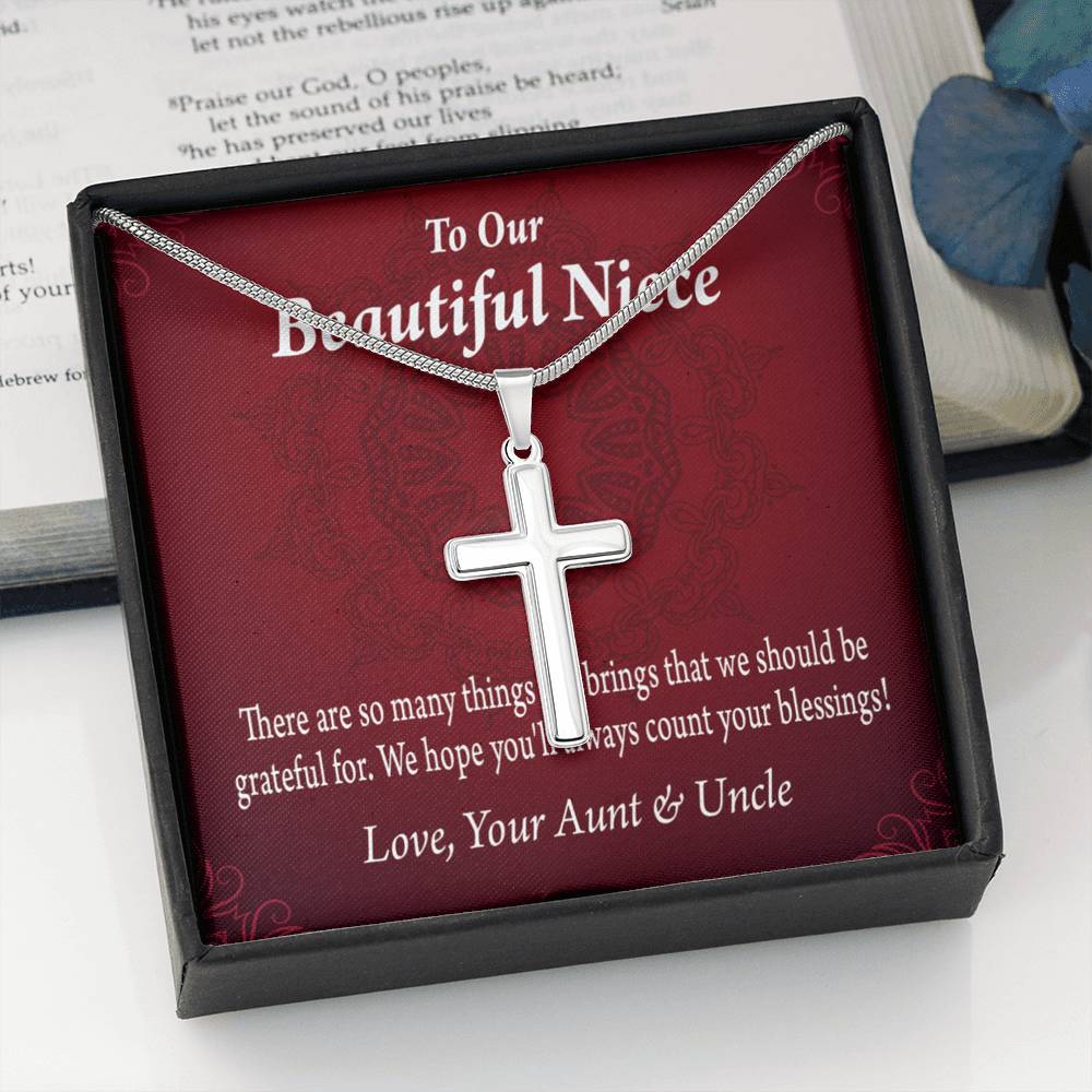 Gift For Niece To My Niece Always Be Grateful Message Cross Card Necklace w Stainless Steel Pendant-Express Your Love Gifts
