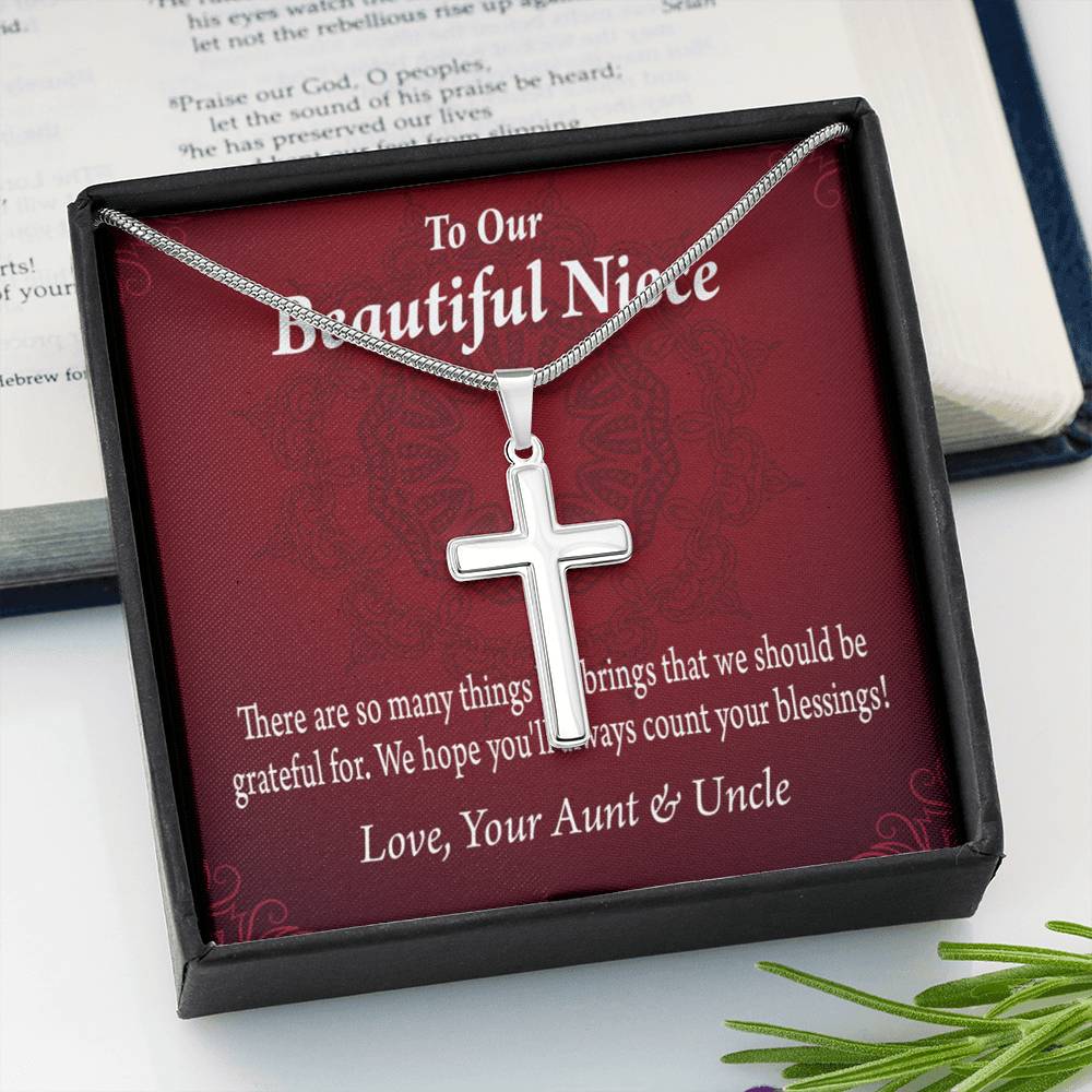 Gift For Niece To My Niece Always Be Grateful Message Cross Card Necklace w Stainless Steel Pendant-Express Your Love Gifts
