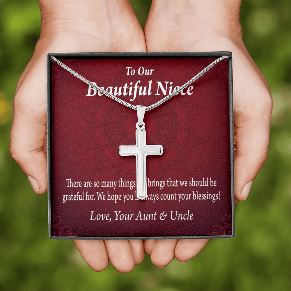 Gift For Niece To My Niece Always Be Grateful Message Cross Card Necklace w Stainless Steel Pendant-Express Your Love Gifts