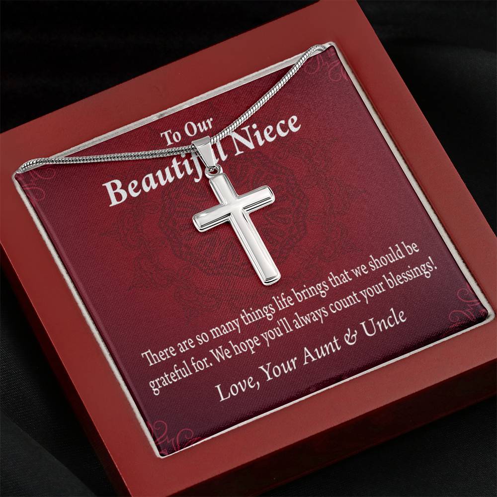 Gift For Niece To My Niece Always Be Grateful Message Cross Card Necklace w Stainless Steel Pendant-Express Your Love Gifts