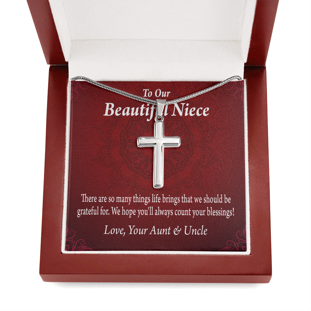 Gift For Niece To My Niece Always Be Grateful Message Cross Card Necklace w Stainless Steel Pendant-Express Your Love Gifts
