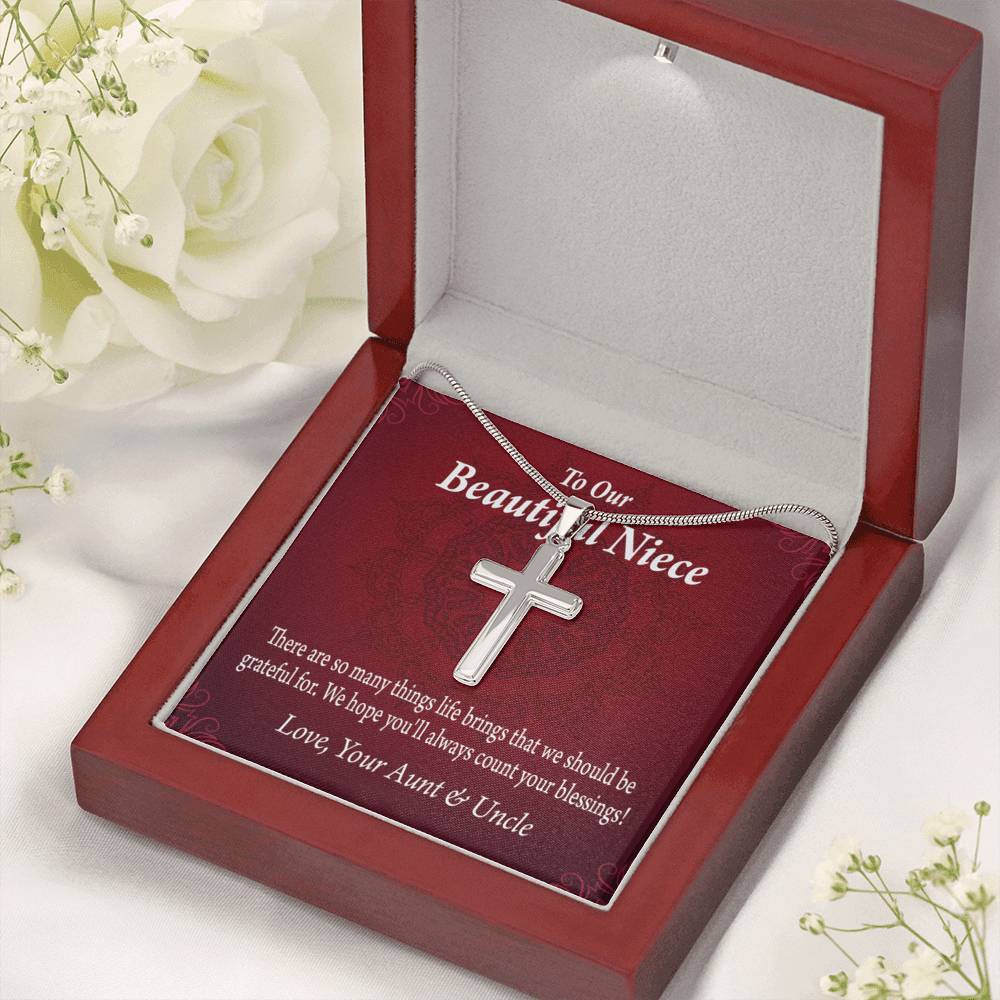 Gift For Niece To My Niece Always Be Grateful Message Cross Card Necklace w Stainless Steel Pendant-Express Your Love Gifts