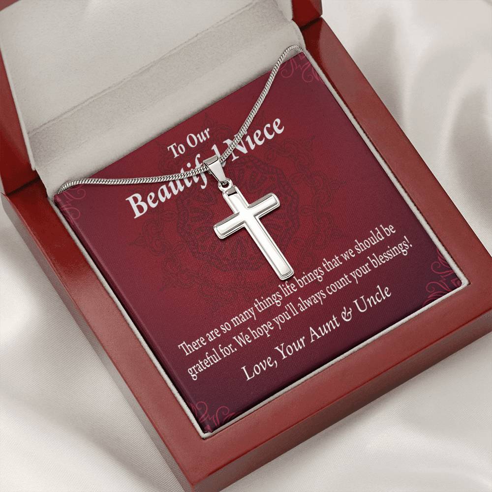 Gift For Niece To My Niece Always Be Grateful Message Cross Card Necklace w Stainless Steel Pendant-Express Your Love Gifts