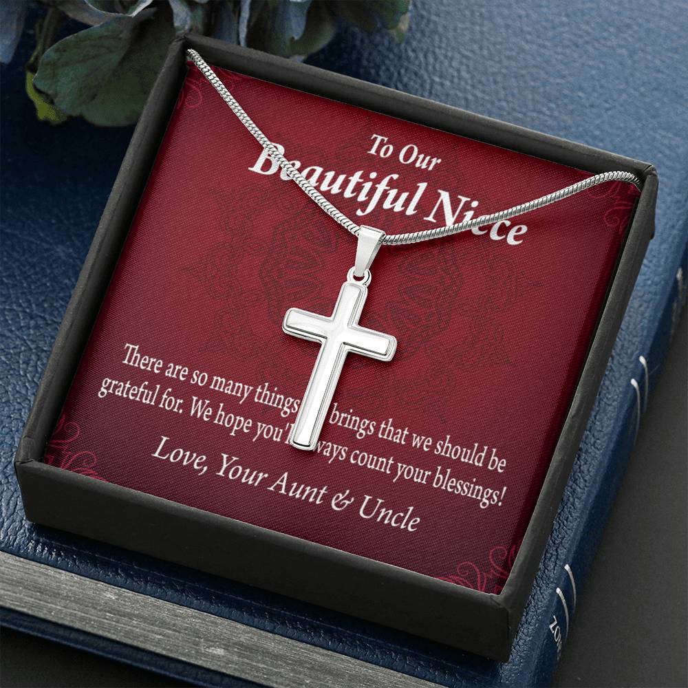 Gift For Niece To My Niece Always Be Grateful Message Cross Card Necklace w Stainless Steel Pendant-Express Your Love Gifts