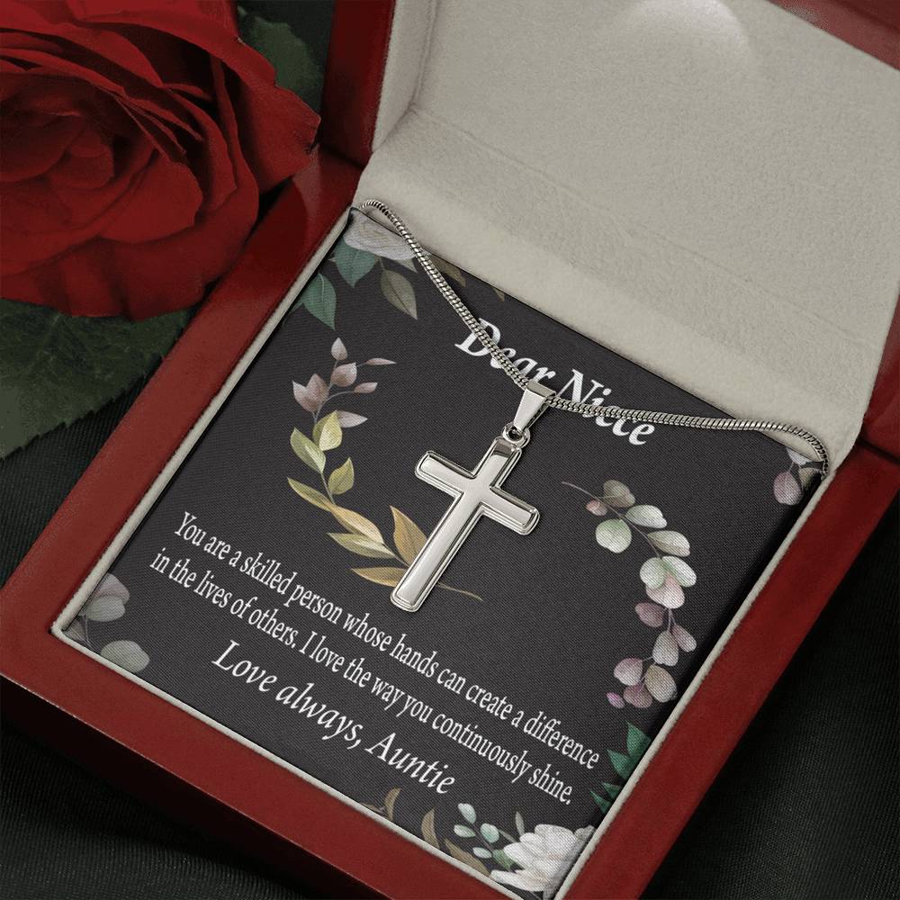 Gift For Niece To My Niece Continuously Shine And Use Your Skills Message Cross Card Necklace w Stainless Steel Pendant-Express Your Love Gifts