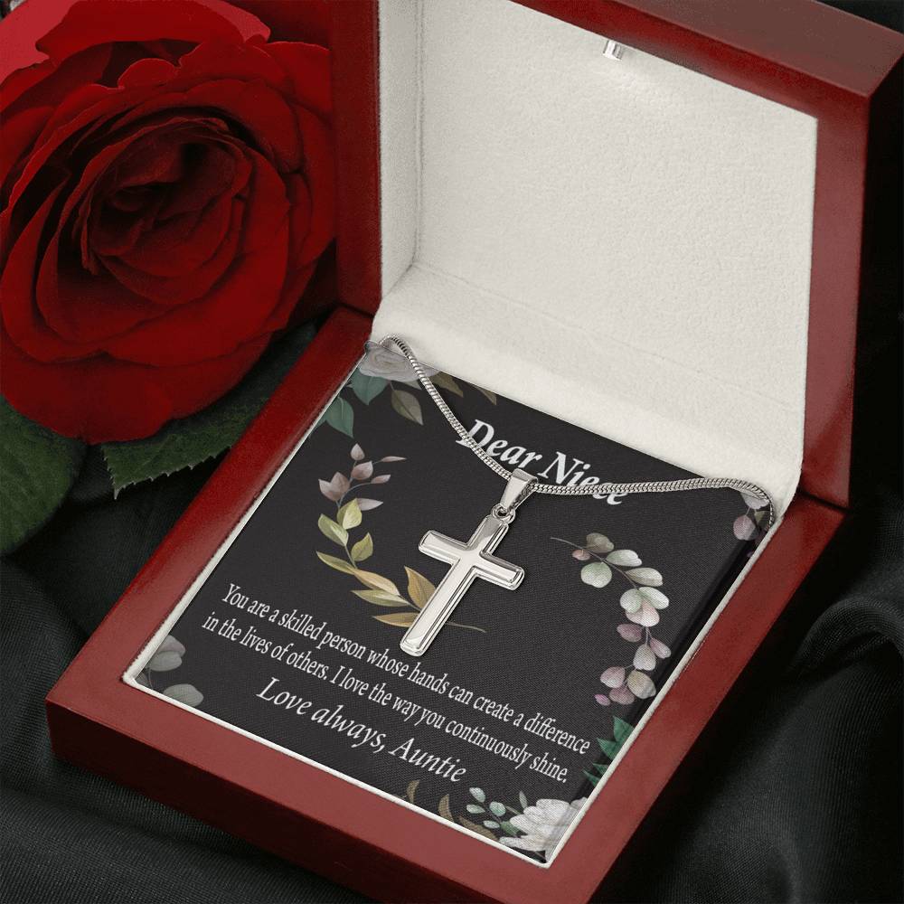 Gift For Niece To My Niece Continuously Shine And Use Your Skills Message Cross Card Necklace w Stainless Steel Pendant-Express Your Love Gifts