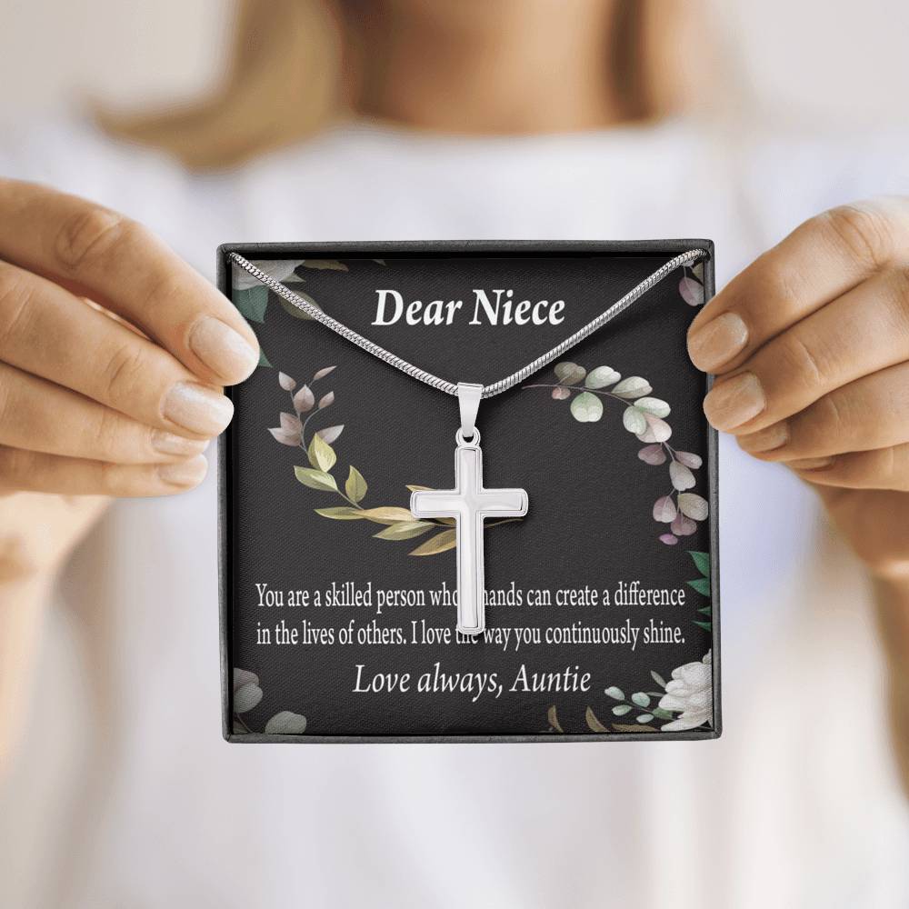 Gift For Niece To My Niece Continuously Shine And Use Your Skills Message Cross Card Necklace w Stainless Steel Pendant-Express Your Love Gifts