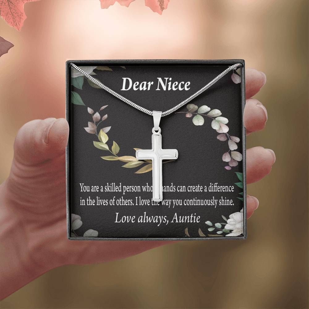 Gift For Niece To My Niece Continuously Shine And Use Your Skills Message Cross Card Necklace w Stainless Steel Pendant-Express Your Love Gifts
