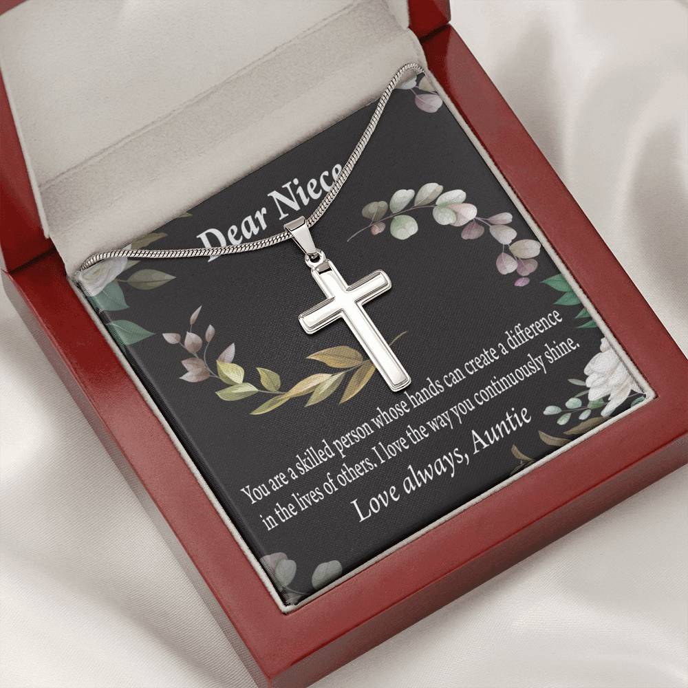Gift For Niece To My Niece Continuously Shine And Use Your Skills Message Cross Card Necklace w Stainless Steel Pendant-Express Your Love Gifts