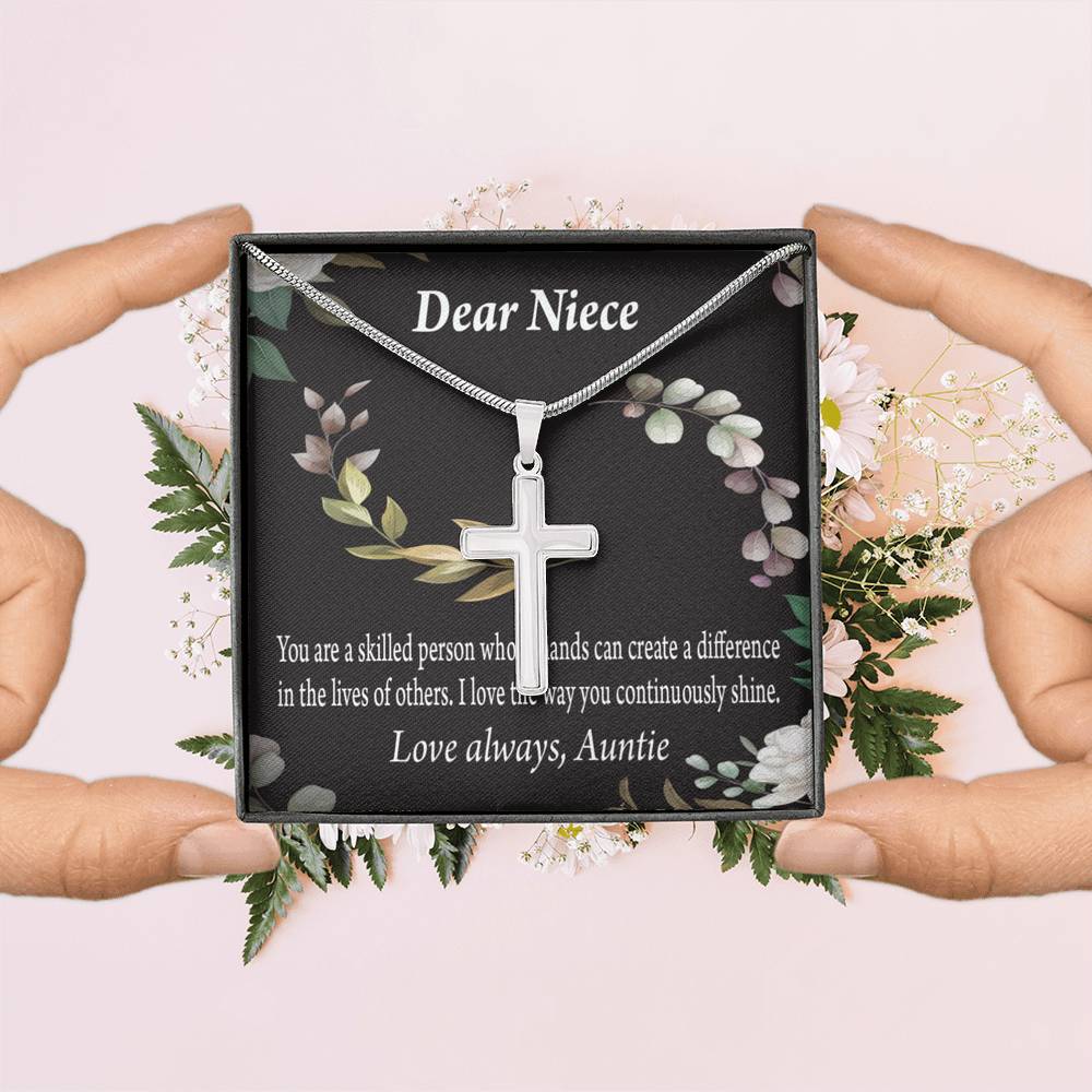 Gift For Niece To My Niece Continuously Shine And Use Your Skills Message Cross Card Necklace w Stainless Steel Pendant-Express Your Love Gifts
