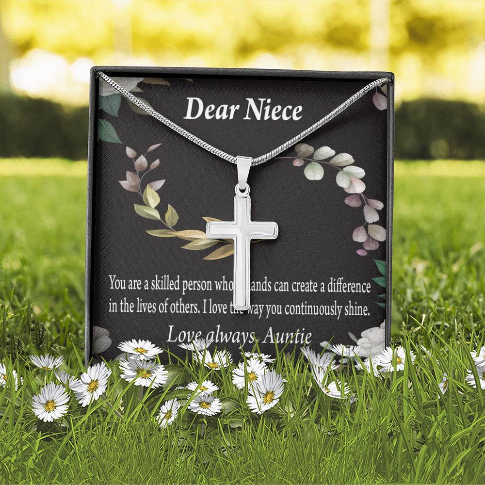 Gift For Niece To My Niece Continuously Shine And Use Your Skills Message Cross Card Necklace w Stainless Steel Pendant-Express Your Love Gifts