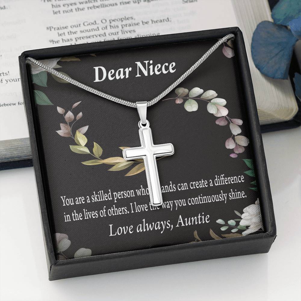 Gift For Niece To My Niece Continuously Shine And Use Your Skills Message Cross Card Necklace w Stainless Steel Pendant-Express Your Love Gifts