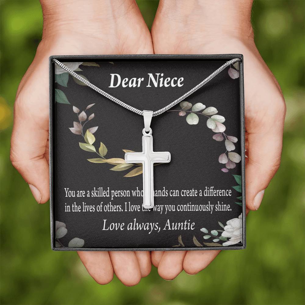 Gift For Niece To My Niece Continuously Shine And Use Your Skills Message Cross Card Necklace w Stainless Steel Pendant-Express Your Love Gifts