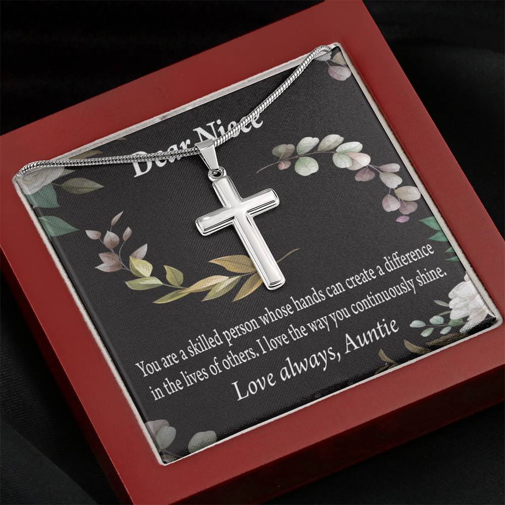 Gift For Niece To My Niece Continuously Shine And Use Your Skills Message Cross Card Necklace w Stainless Steel Pendant-Express Your Love Gifts