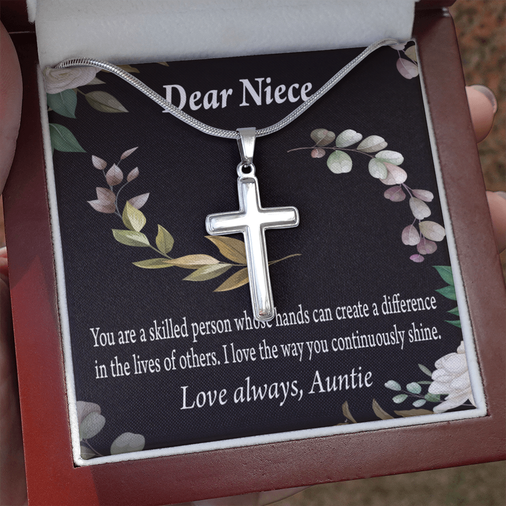 Gift For Niece To My Niece Continuously Shine And Use Your Skills Message Cross Card Necklace w Stainless Steel Pendant-Express Your Love Gifts