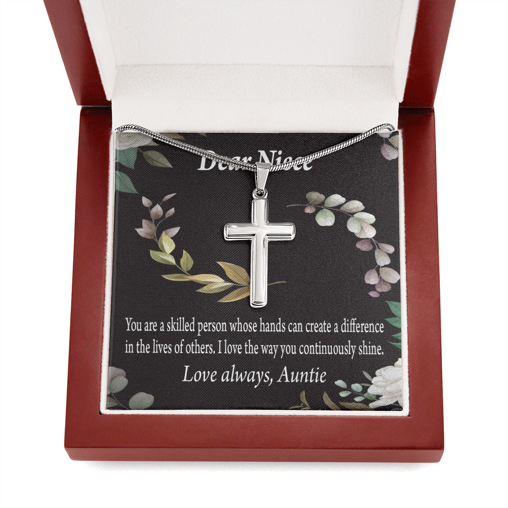 Gift For Niece To My Niece Continuously Shine And Use Your Skills Message Cross Card Necklace w Stainless Steel Pendant-Express Your Love Gifts