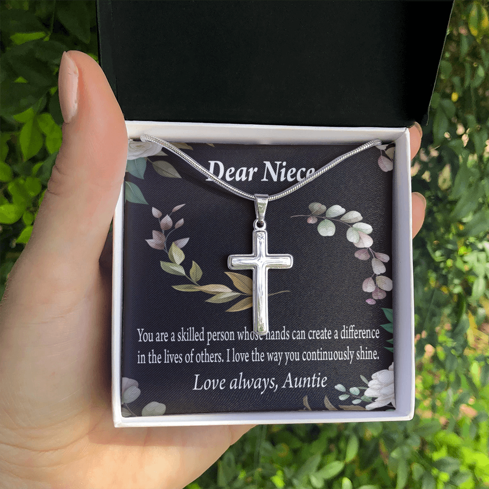 Gift For Niece To My Niece Continuously Shine And Use Your Skills Message Cross Card Necklace w Stainless Steel Pendant-Express Your Love Gifts