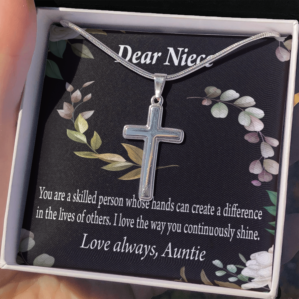 Gift For Niece To My Niece Continuously Shine And Use Your Skills Message Cross Card Necklace w Stainless Steel Pendant-Express Your Love Gifts