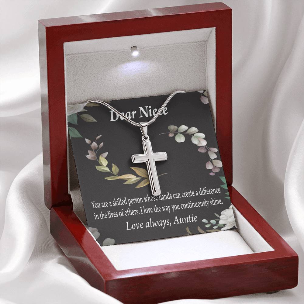 Gift For Niece To My Niece Continuously Shine And Use Your Skills Message Cross Card Necklace w Stainless Steel Pendant-Express Your Love Gifts