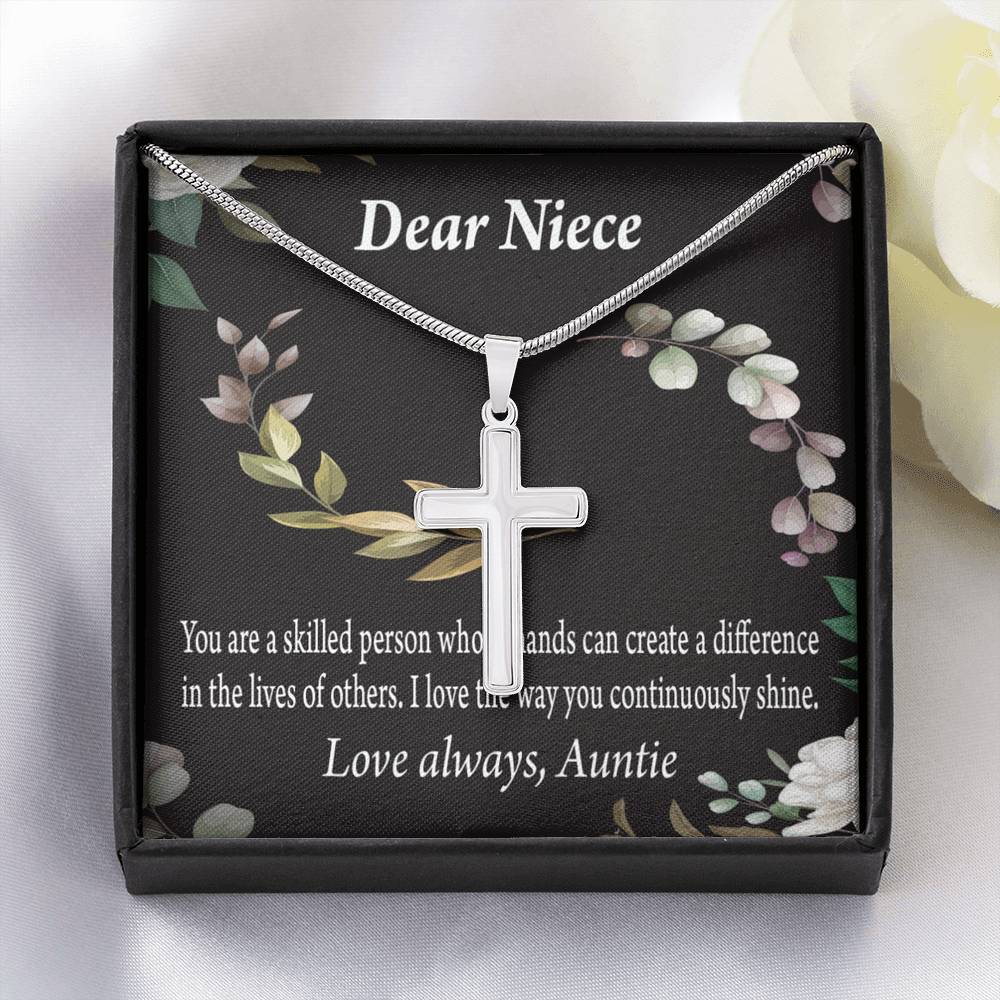 Gift For Niece To My Niece Continuously Shine And Use Your Skills Message Cross Card Necklace w Stainless Steel Pendant-Express Your Love Gifts