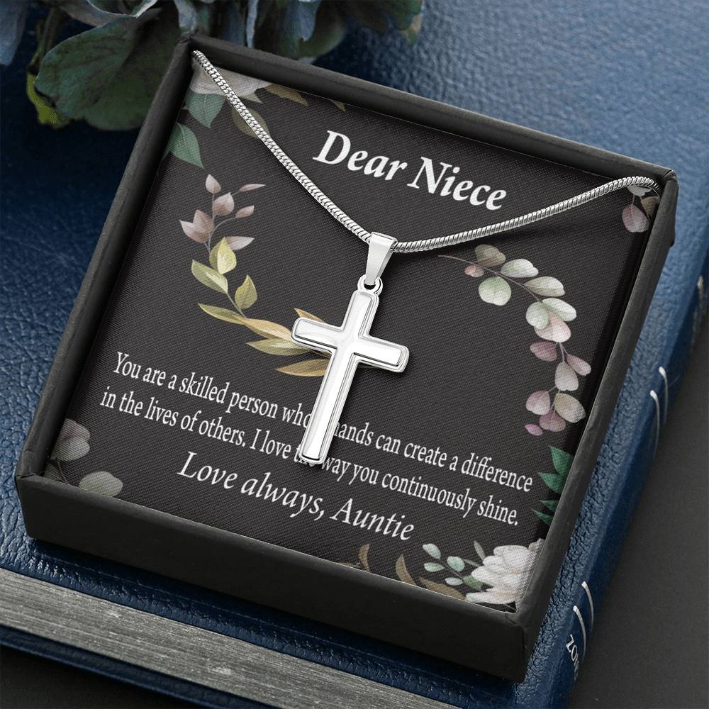 Gift For Niece To My Niece Continuously Shine And Use Your Skills Message Cross Card Necklace w Stainless Steel Pendant-Express Your Love Gifts