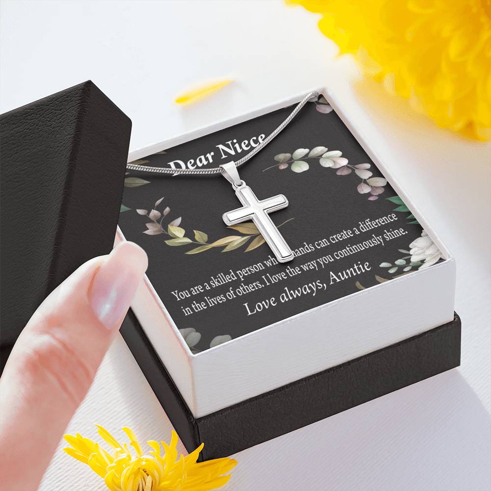 Gift For Niece To My Niece Continuously Shine And Use Your Skills Message Cross Card Necklace w Stainless Steel Pendant-Express Your Love Gifts