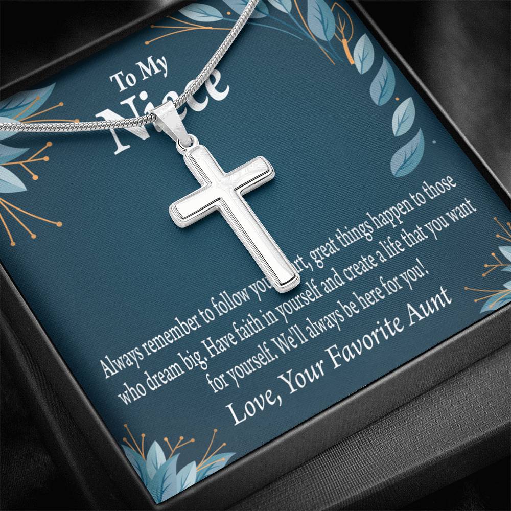 Gift For Niece To My Niece Dream Big Message Cross Card Necklace w Stainless Steel Pendant-Express Your Love Gifts