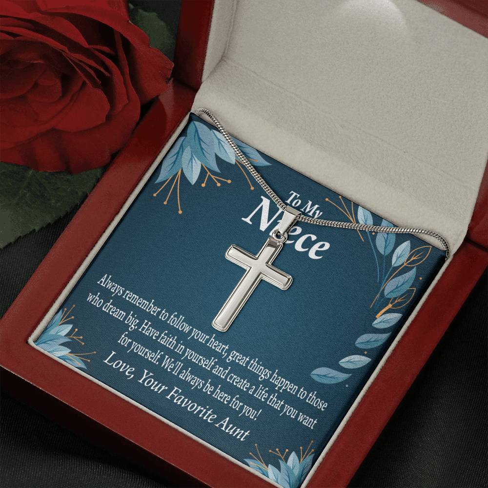 Gift For Niece To My Niece Dream Big Message Cross Card Necklace w Stainless Steel Pendant-Express Your Love Gifts