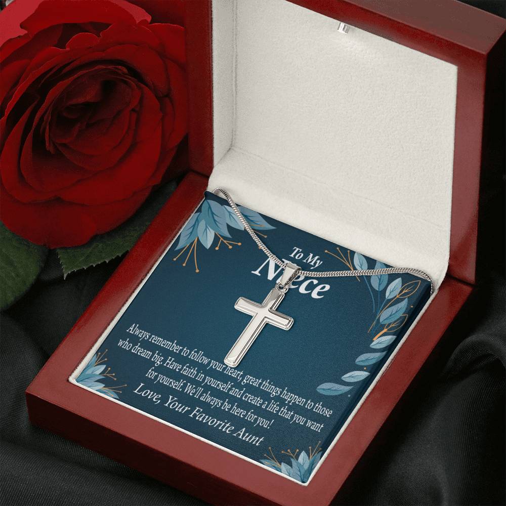 Gift For Niece To My Niece Dream Big Message Cross Card Necklace w Stainless Steel Pendant-Express Your Love Gifts
