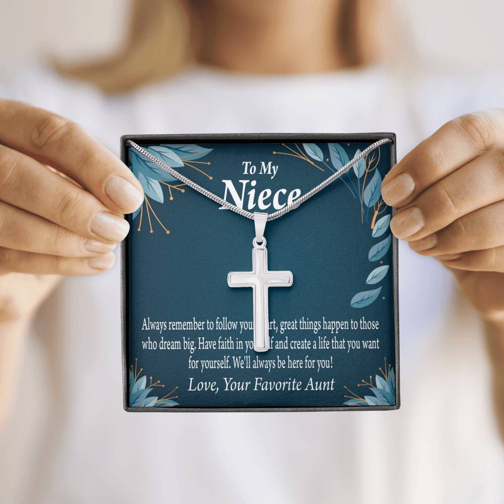 Gift For Niece To My Niece Dream Big Message Cross Card Necklace w Stainless Steel Pendant-Express Your Love Gifts