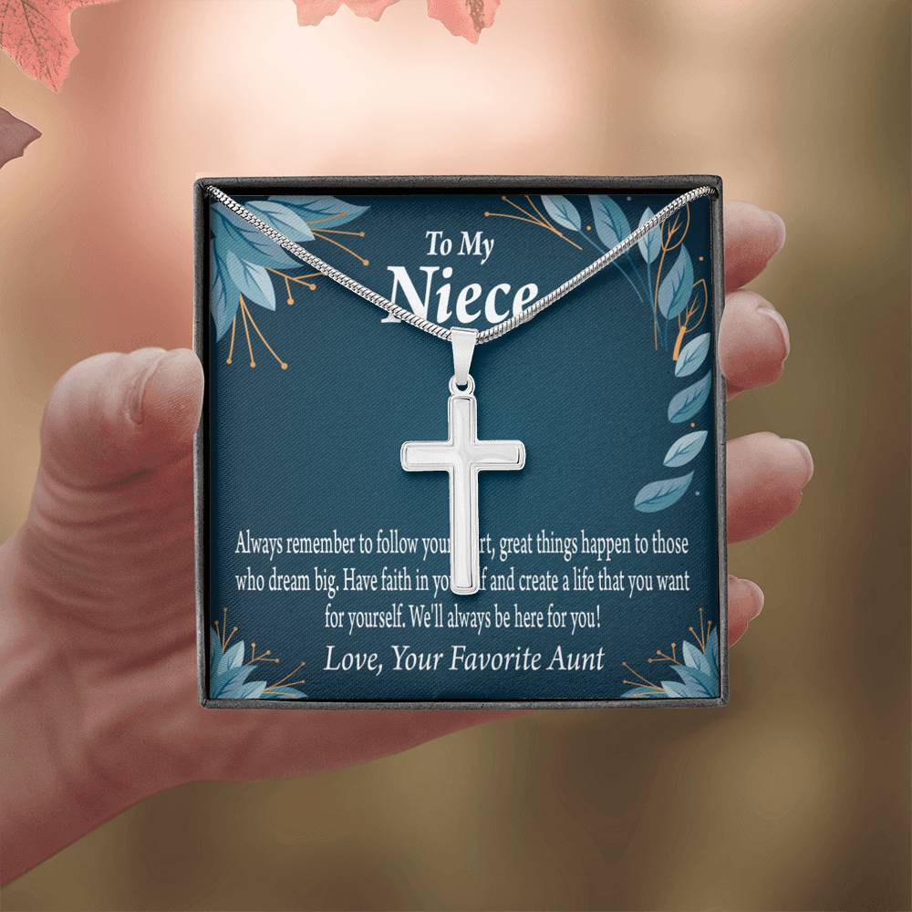 Gift For Niece To My Niece Dream Big Message Cross Card Necklace w Stainless Steel Pendant-Express Your Love Gifts