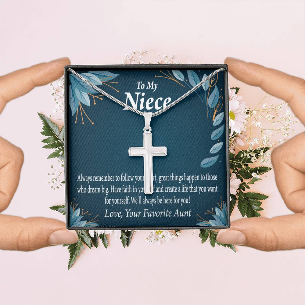 Gift For Niece To My Niece Dream Big Message Cross Card Necklace w Stainless Steel Pendant-Express Your Love Gifts