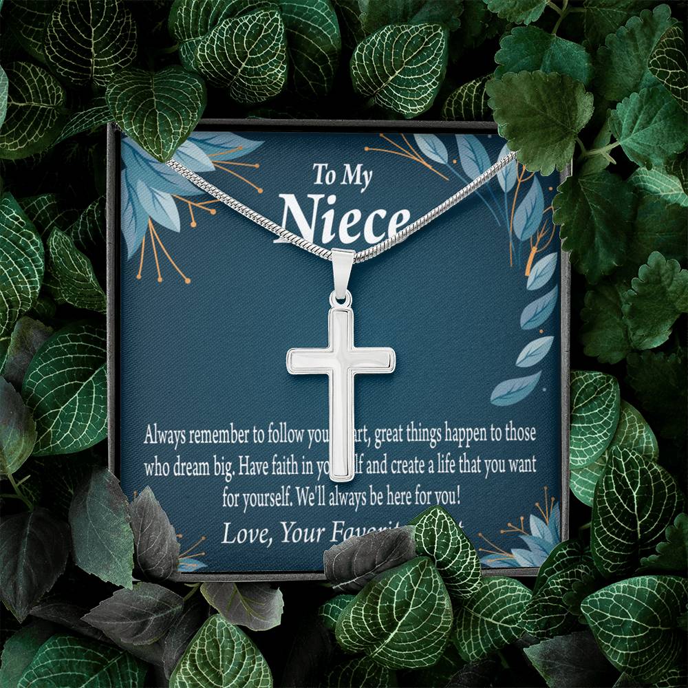 Gift For Niece To My Niece Dream Big Message Cross Card Necklace w Stainless Steel Pendant-Express Your Love Gifts