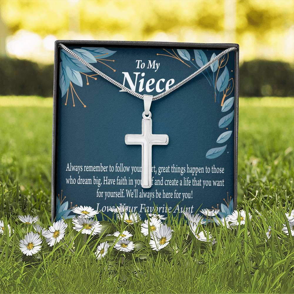 Gift For Niece To My Niece Dream Big Message Cross Card Necklace w Stainless Steel Pendant-Express Your Love Gifts