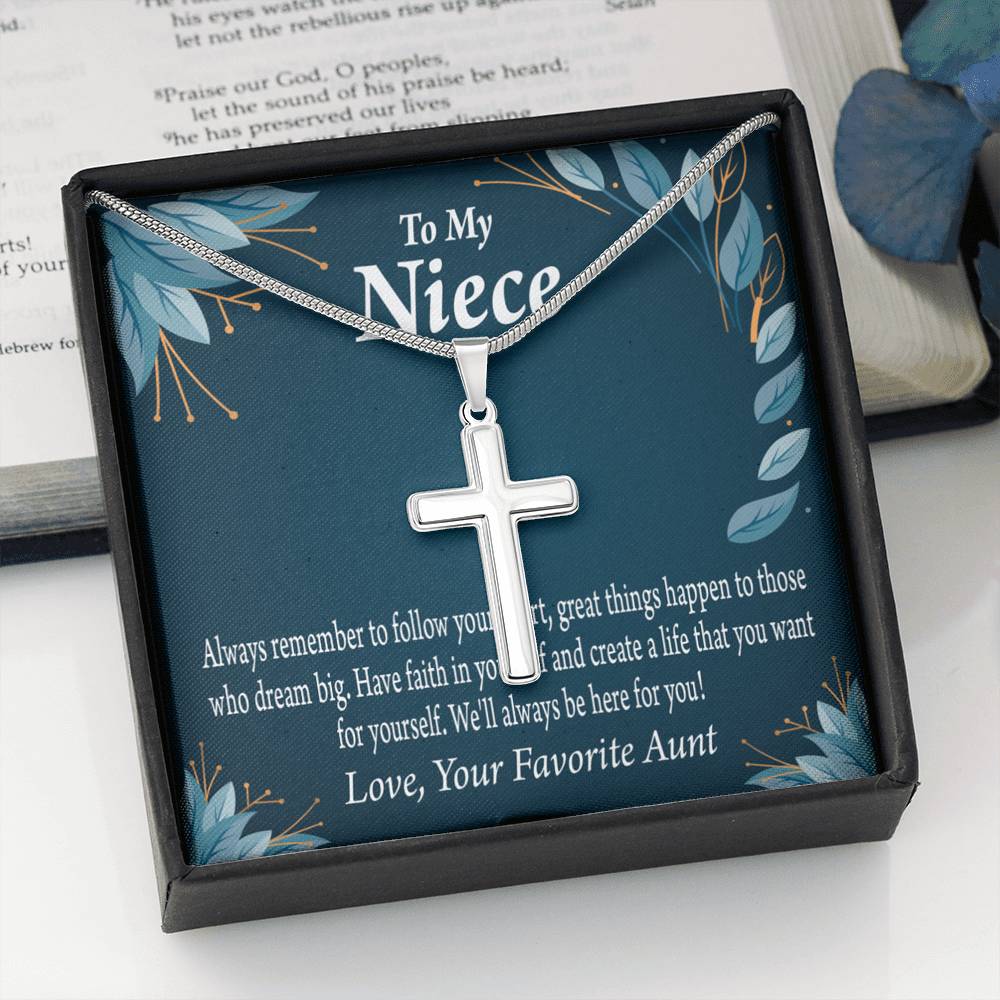 Gift For Niece To My Niece Dream Big Message Cross Card Necklace w Stainless Steel Pendant-Express Your Love Gifts