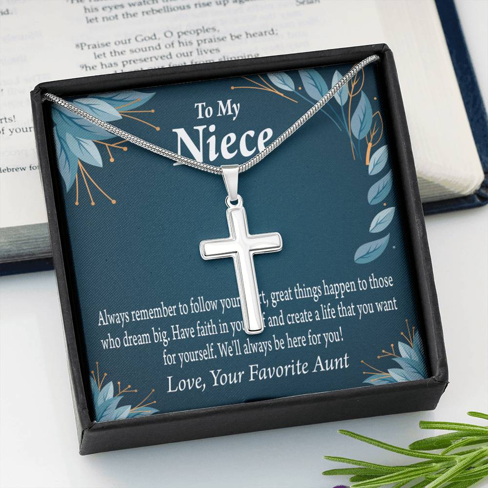 Gift For Niece To My Niece Dream Big Message Cross Card Necklace w Stainless Steel Pendant-Express Your Love Gifts