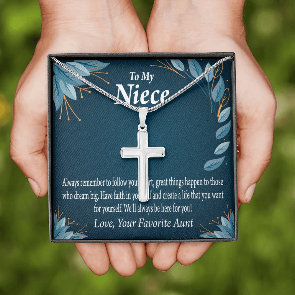 Gift For Niece To My Niece Dream Big Message Cross Card Necklace w Stainless Steel Pendant-Express Your Love Gifts