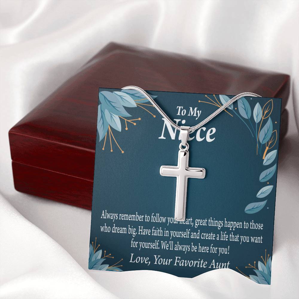 Gift For Niece To My Niece Dream Big Message Cross Card Necklace w Stainless Steel Pendant-Express Your Love Gifts