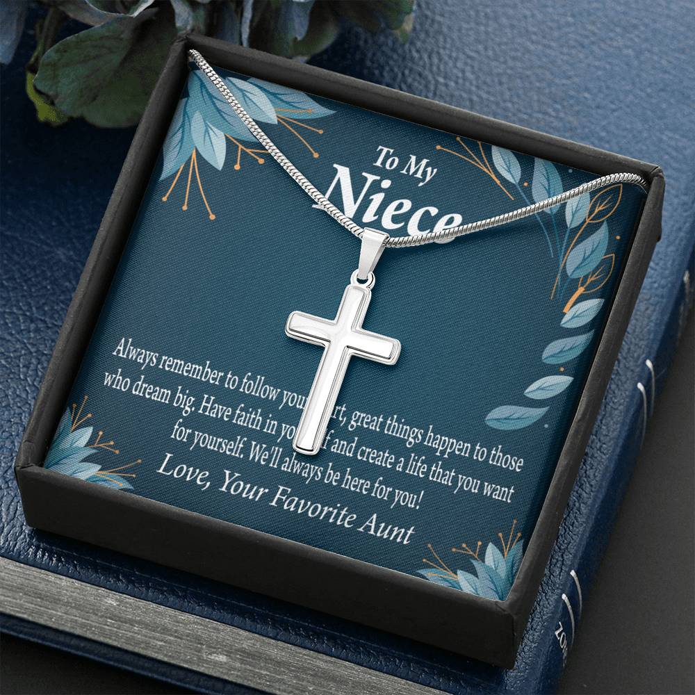 Gift For Niece To My Niece Dream Big Message Cross Card Necklace w Stainless Steel Pendant-Express Your Love Gifts