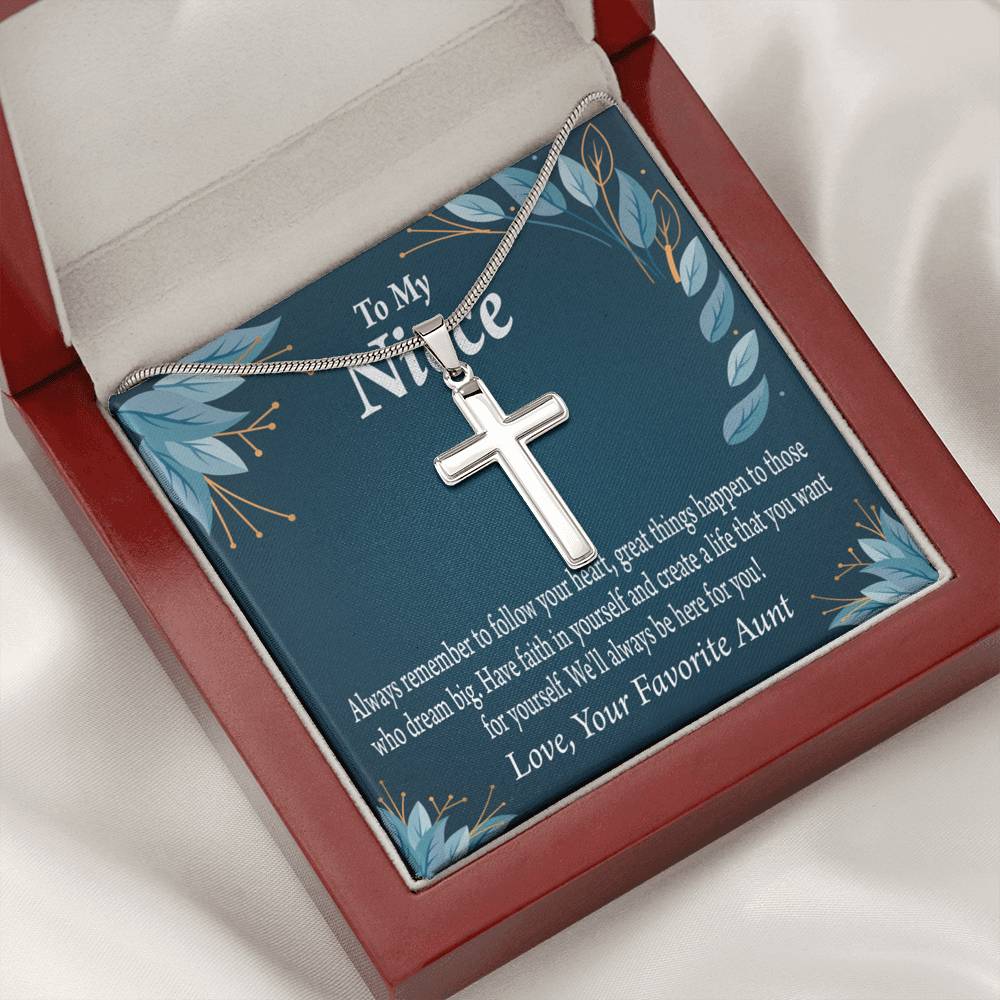 Gift For Niece To My Niece Dream Big Message Cross Card Necklace w Stainless Steel Pendant-Express Your Love Gifts