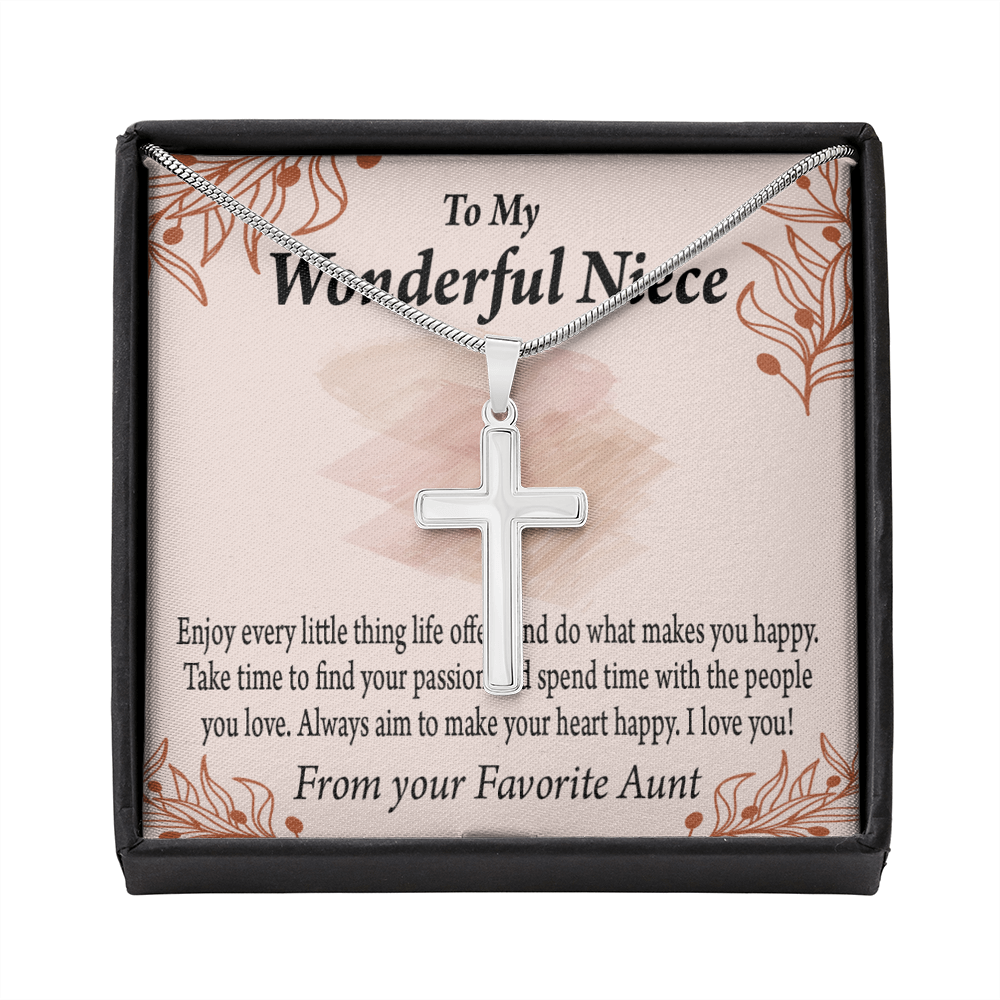 Gift For Niece To My Niece Find Your Passion Message Cross Card Necklace w Stainless Steel Pendant-Express Your Love Gifts