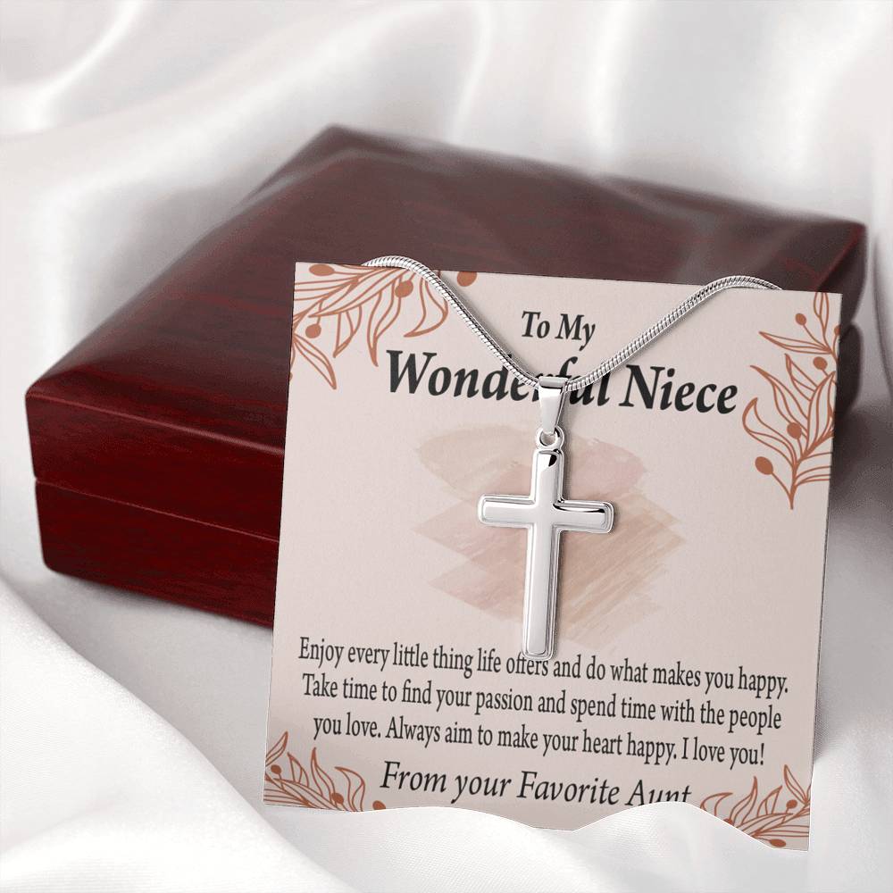 Gift For Niece To My Niece Find Your Passion Message Cross Card Necklace w Stainless Steel Pendant-Express Your Love Gifts
