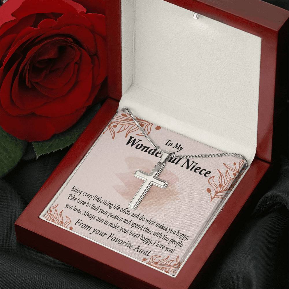 Gift For Niece To My Niece Find Your Passion Message Cross Card Necklace w Stainless Steel Pendant-Express Your Love Gifts