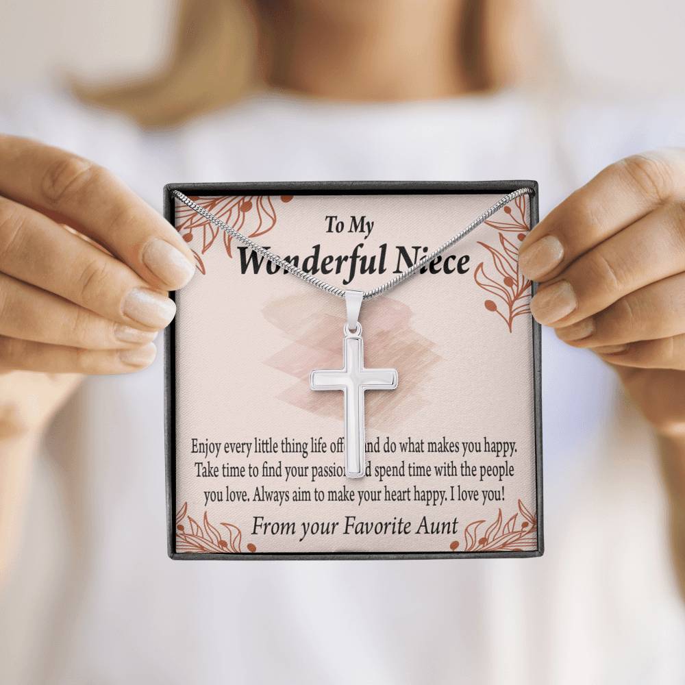 Gift For Niece To My Niece Find Your Passion Message Cross Card Necklace w Stainless Steel Pendant-Express Your Love Gifts