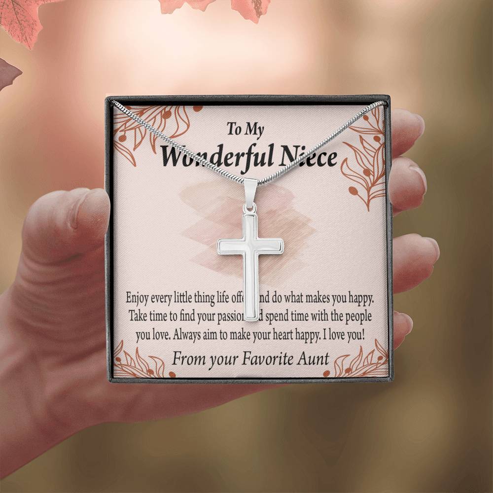 Gift For Niece To My Niece Find Your Passion Message Cross Card Necklace w Stainless Steel Pendant-Express Your Love Gifts