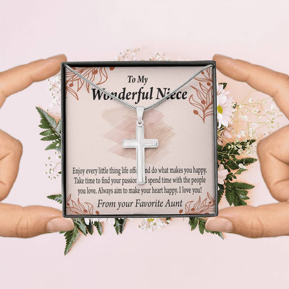 Gift For Niece To My Niece Find Your Passion Message Cross Card Necklace w Stainless Steel Pendant-Express Your Love Gifts