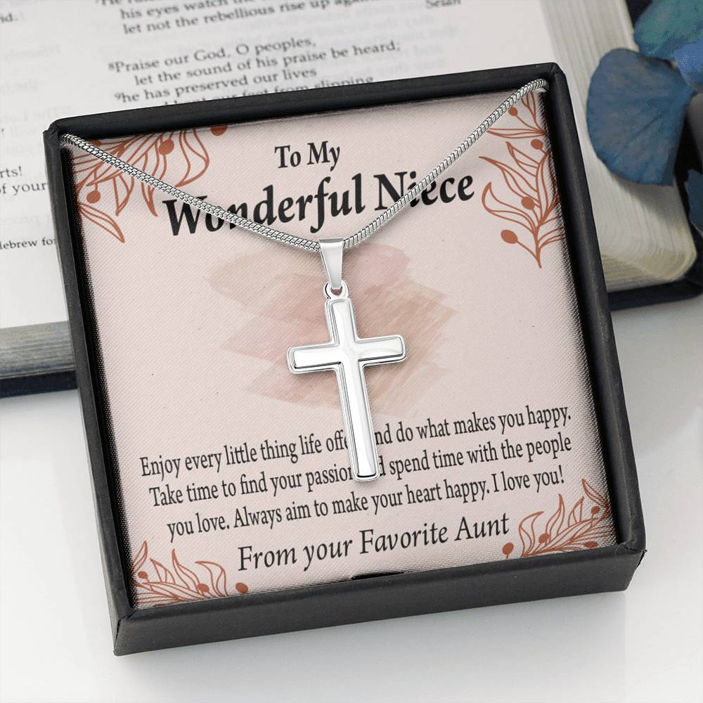 Gift For Niece To My Niece Find Your Passion Message Cross Card Necklace w Stainless Steel Pendant-Express Your Love Gifts