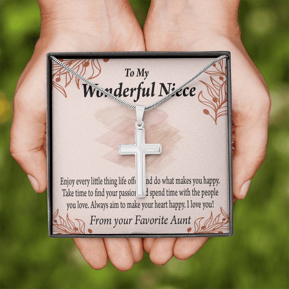 Gift For Niece To My Niece Find Your Passion Message Cross Card Necklace w Stainless Steel Pendant-Express Your Love Gifts